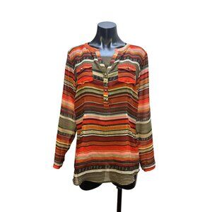 Ariat Multicolor Striped Sheer Long Sleeve Blouse w/Button Accents
